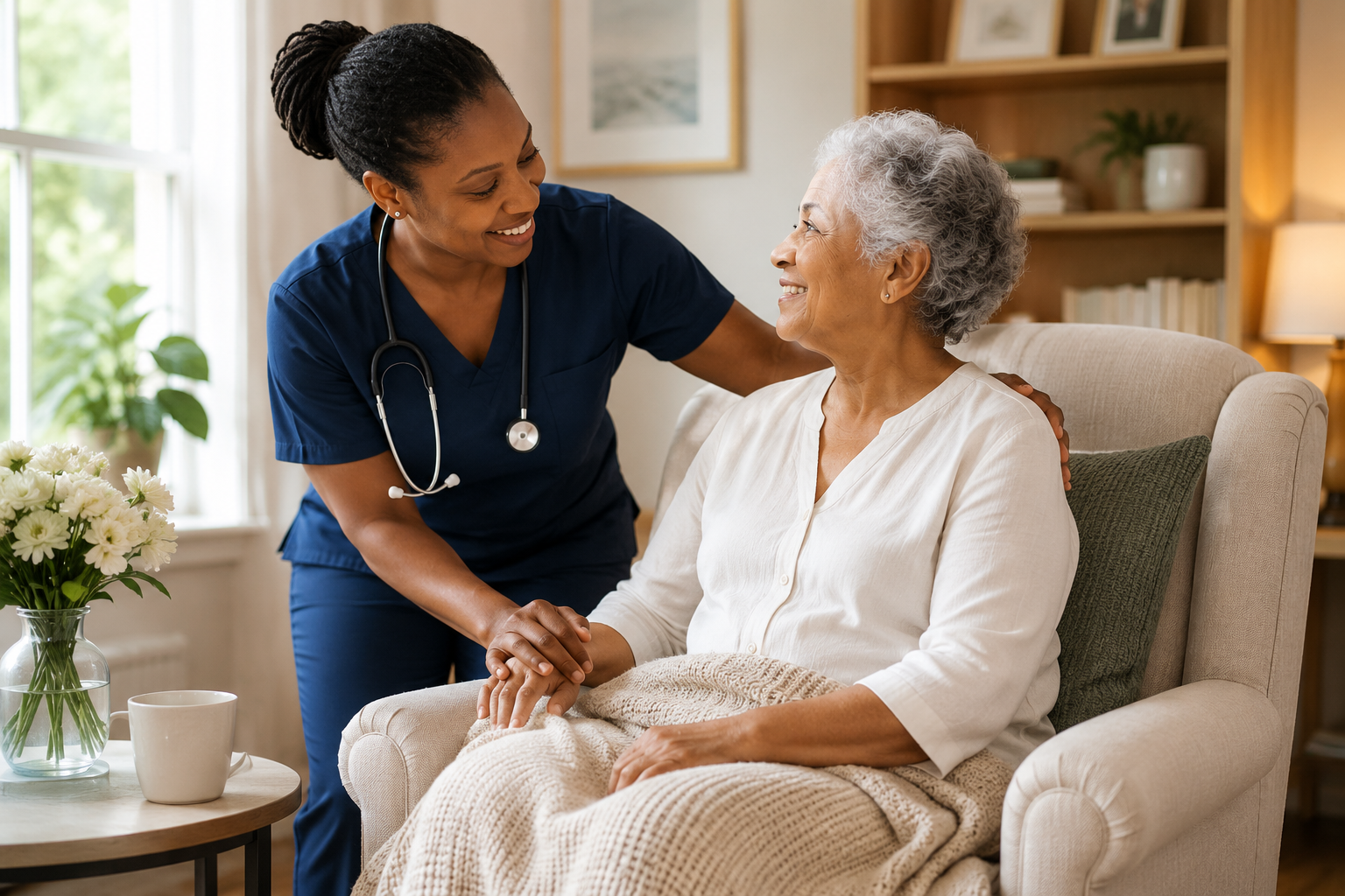 Nurse providing compassionate care to a patient at home